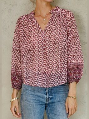LN WOMENS MABE XS SMALL (bust 36”) VITI COTTON POPOVER BLOUSE SHIRT TOP